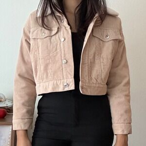 Forever 21 Tan Corduroy Cropped Sherpa Lined Trucker Jacket Womens Size Small